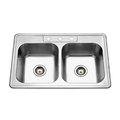 Houzer 8 in. Deep Glowtone Series Topmount Stainless Steel 3 Hole 50 & 50 Double Bowl Kitchen Sink HO298184